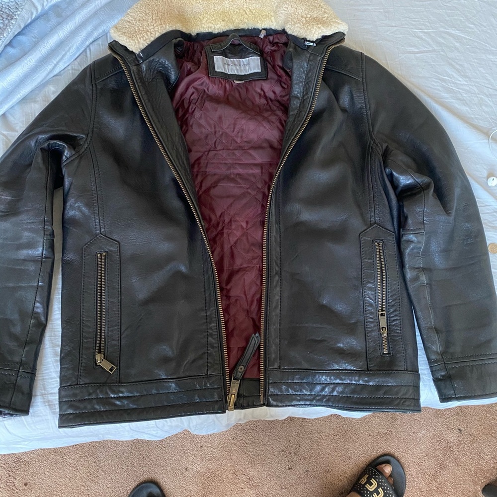 Leather jacket with shearling